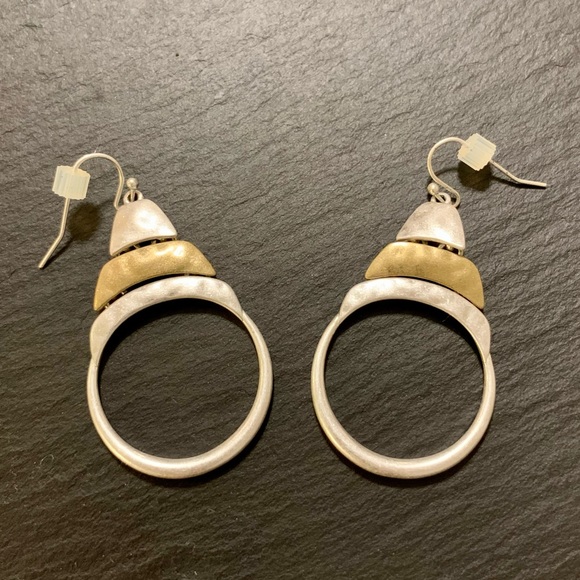 Hammered Earrings Gold Silver Tone Boho Dangle Earrings - Picture 2 of 7